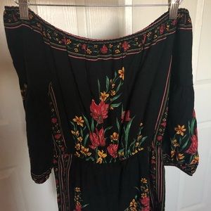 Black off the shoulder Romper with Bright Flowers